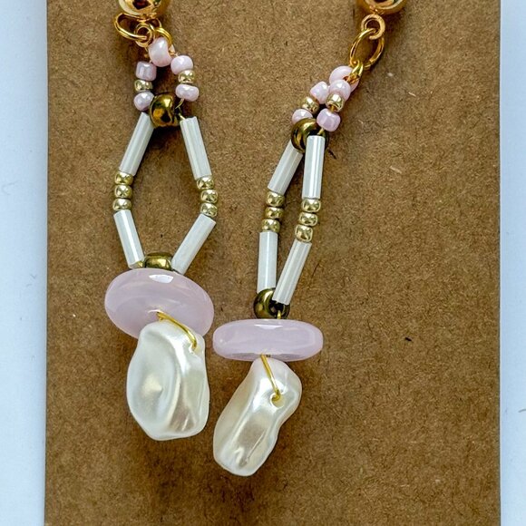 Handmade Beaded Pearl Dangle Earrings - Picture 2 of 3